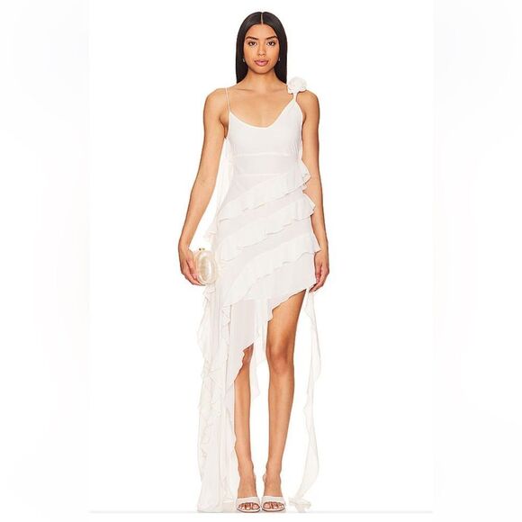 Bubishluxe Willow Ruffle Rosette Dress in White mini midi jellyfish hem Revolve - Picture 1 of 16